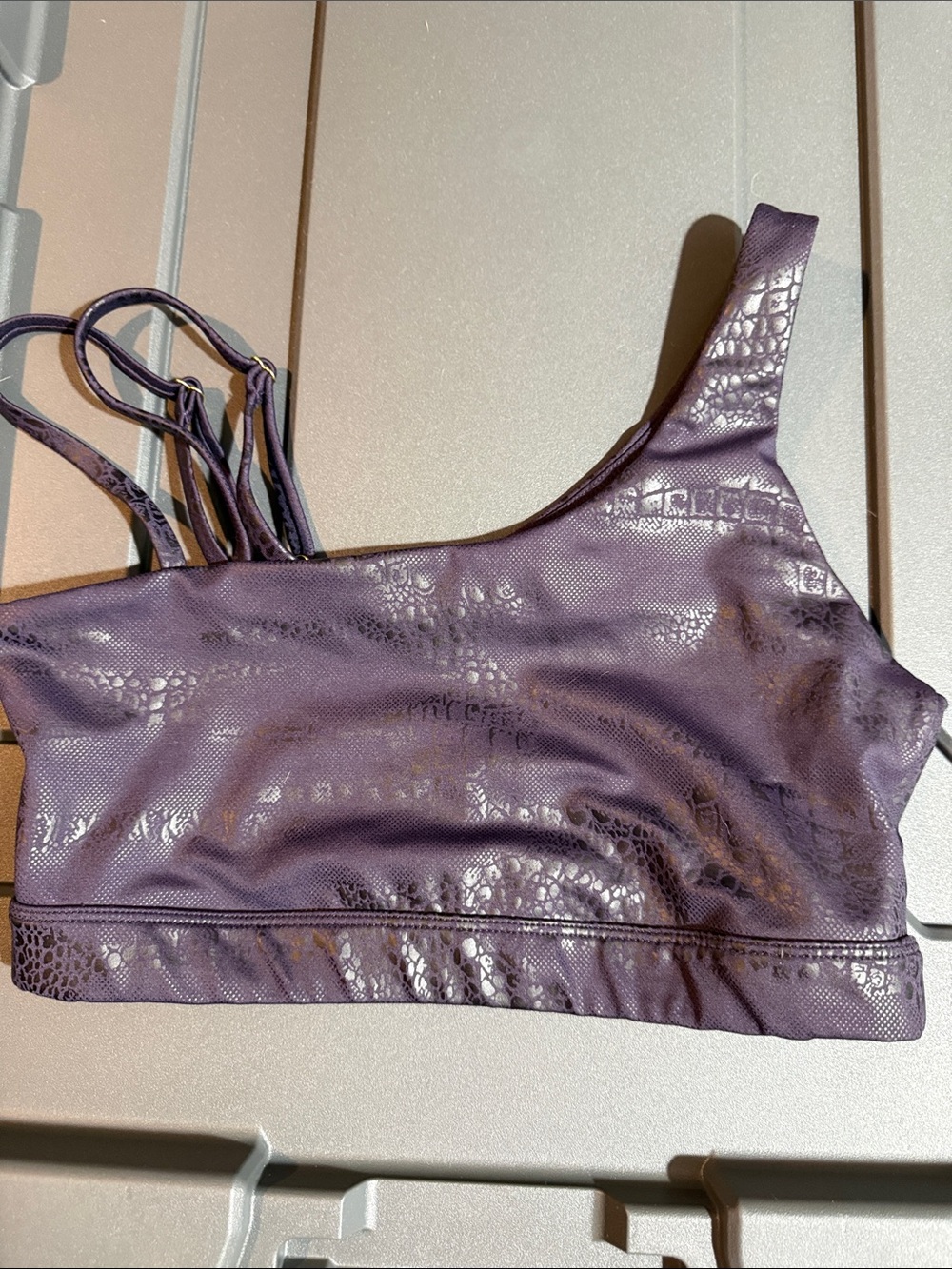 Zyia One-Shoulder Purple Sports Bralette with Textured Shine